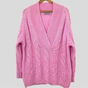 Amanda Smith Coquette Soft Girl Cloud Luxe Pink Mohair Sweater L Cable Knit